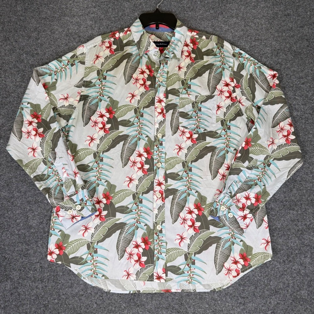 Tommy Bahama Floral Button Down Shirt‎ Tropical Palm Tree Print Men's Large